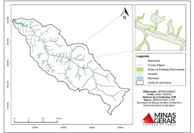  Mapa das Áreas de Preservação Permanente Hídricas da bacia do Ribeirão Santa Juliana MG. 